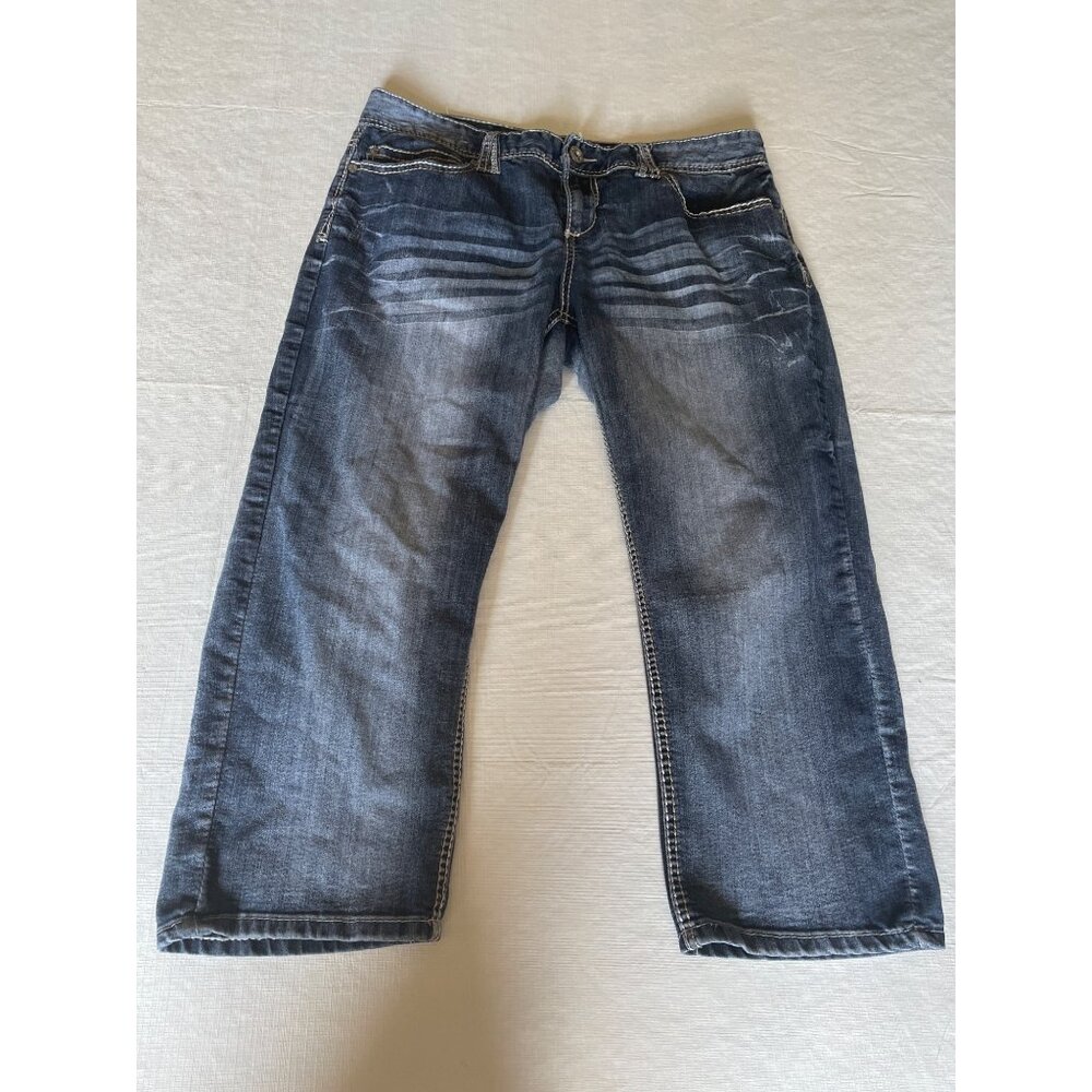 Maurices Womens Distressed Wide-Leg Jeans Size 11/12 Blue Denim Cotton Blend